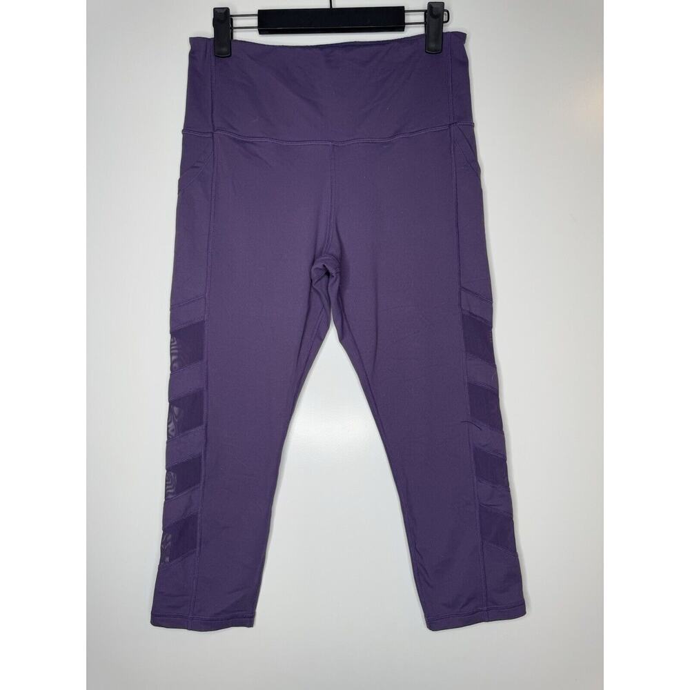 KIAVA Side Paneled Mesh Active Leggings Size Medium Purple Crop 22” W/pockets
